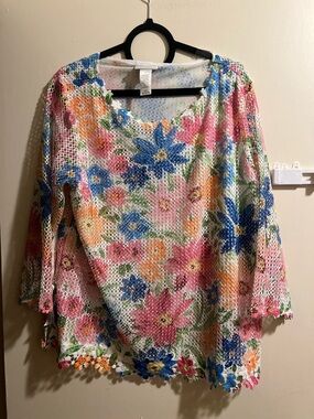 Alfred Dunner Multicolor Floral Mesh Scoop Neck Tunic
